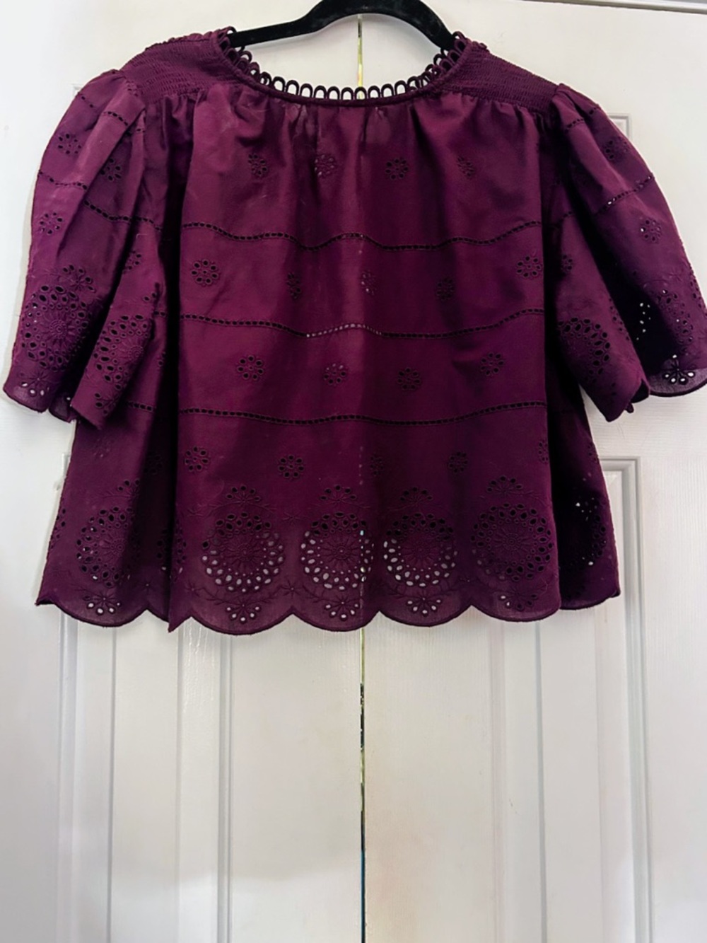 NWT Caroline Constas New York eyelet cropped  burgundy shirt